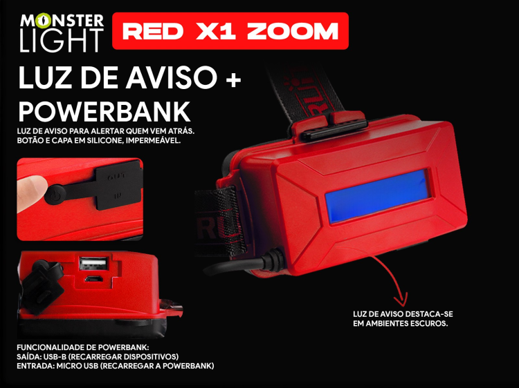 Lanterna de cabeça recarregável Monsterlight Red X1 