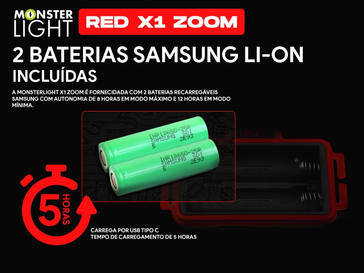 Lanterna de cabeça Red X1 com baterias recarregáveis 