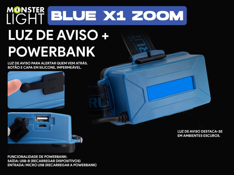 Lanterna de cabeça Blue X1 com baterias recarregáveis 