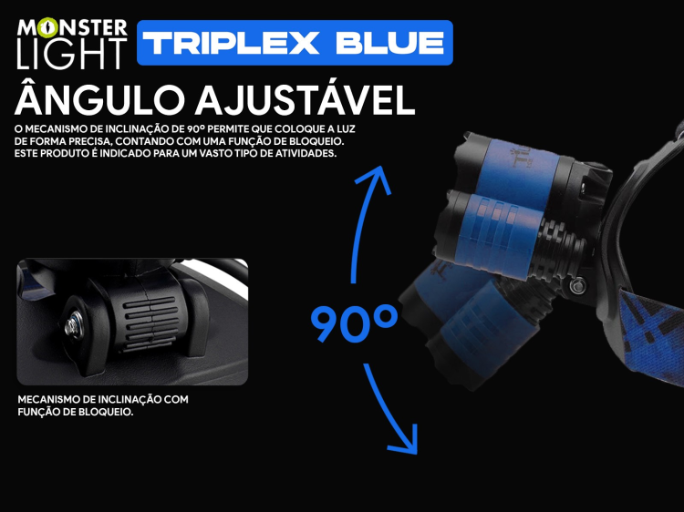 Lanterna de cabeça recarregável Monsterlight Triplex Blue 