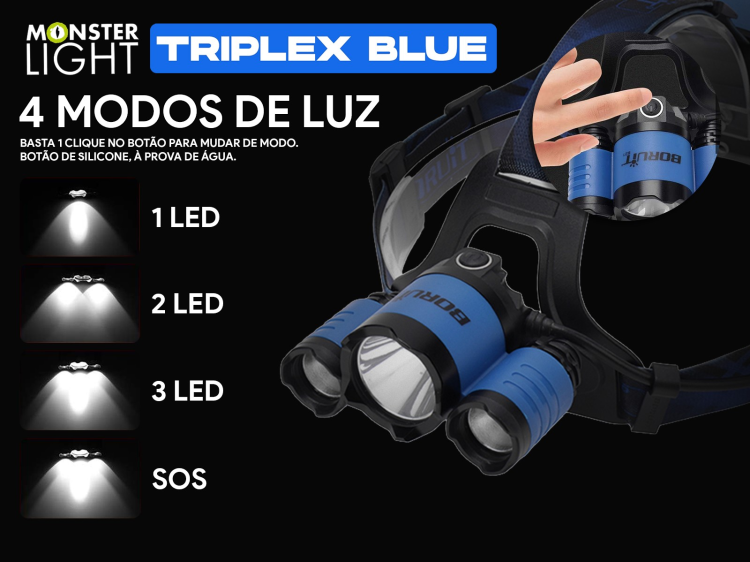 Lanterna de cabeça recarregável Monsterlight Triplex Blue