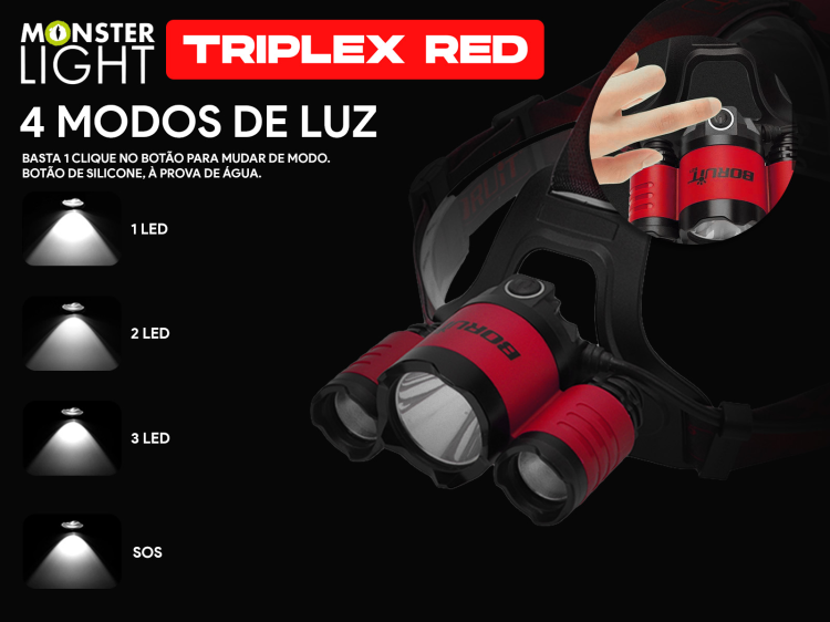 Lanterna de cabeça recarregável Monsterlight Triplex red 