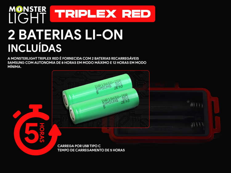 Lanterna de cabeça recarregável Monsterlight Triplex red 