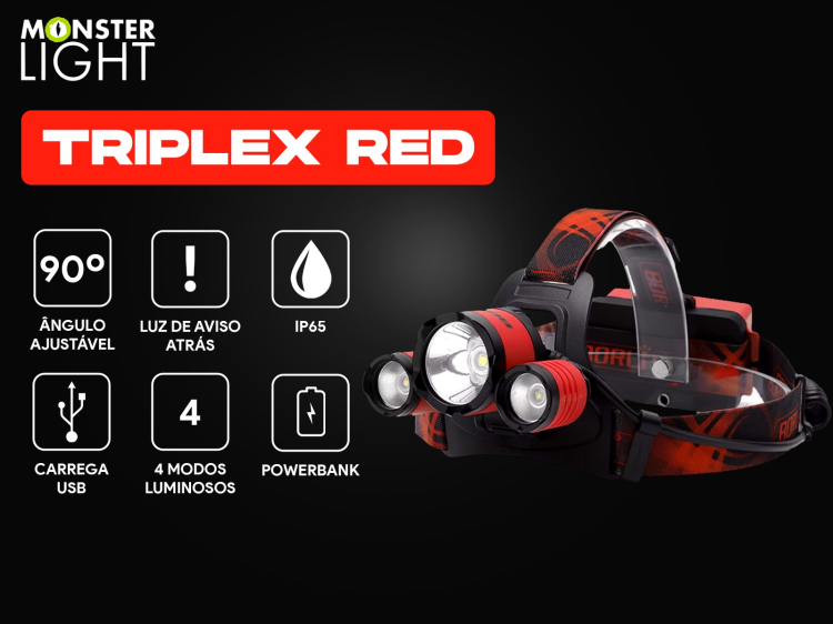 Lanterna de cabeça recarregável Monsterlight Triplex red