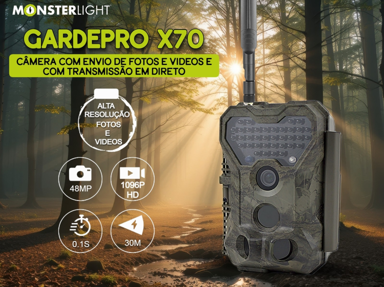 Câmera GardePro X70 com transmissão em direto envio de fotos e vídeos e GPS