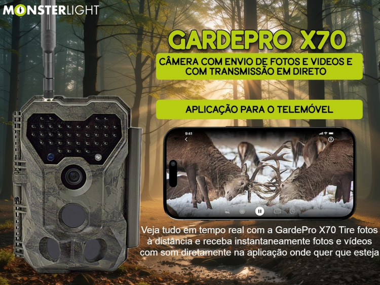 Câmera GardePro X70 com transmissão em direto envio de fotos e vídeos e GPS 