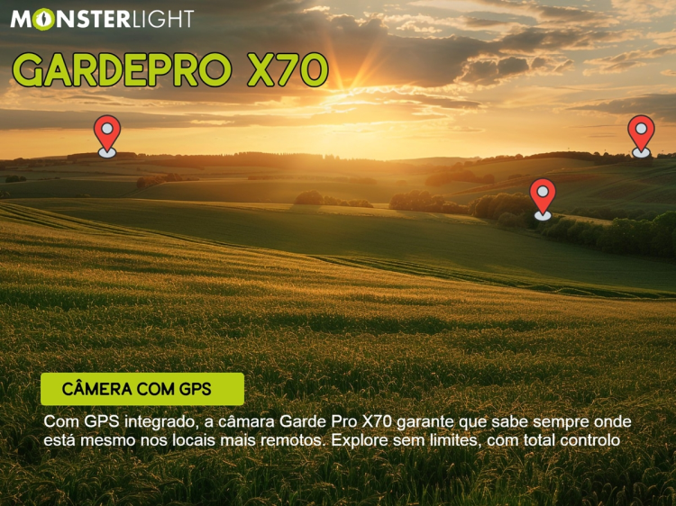 Câmera GardePro X70 com transmissão em direto envio de fotos e vídeos e GPS 