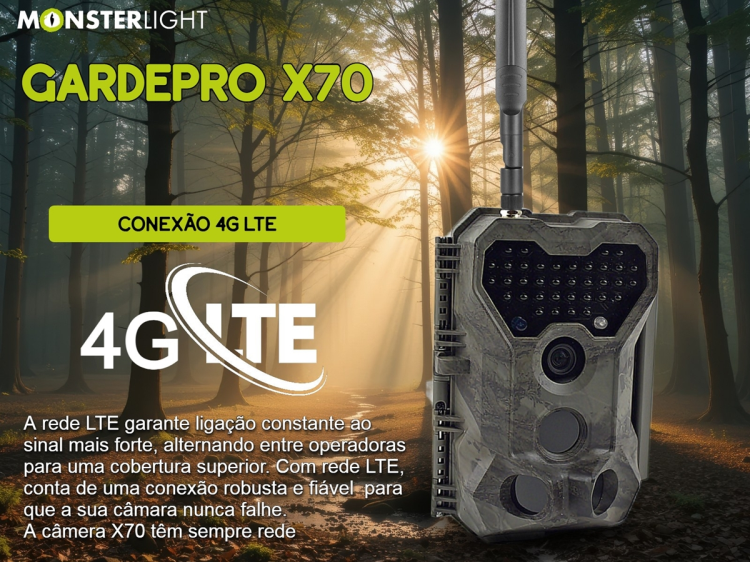 Câmera GardePro X70 com transmissão em direto envio de fotos e vídeos e GPS 