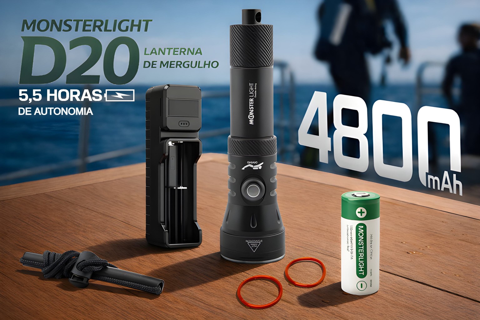 Lanterna de Mergulho D20 com bateria recarregável 