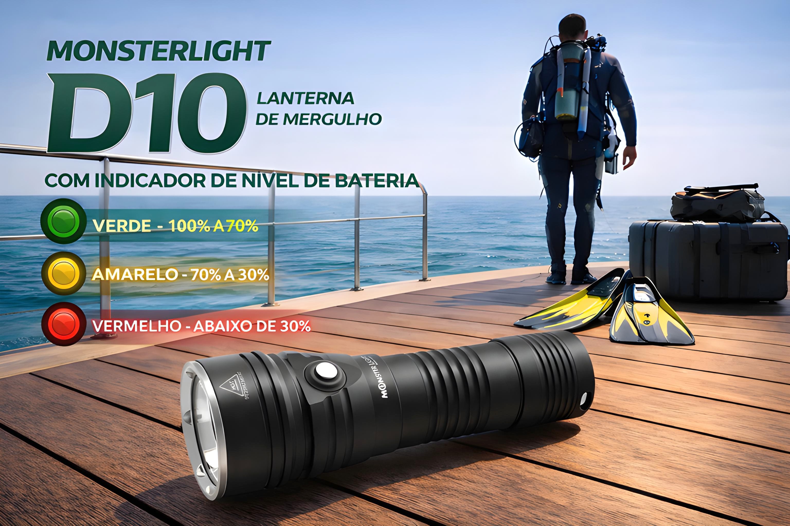 Lanterna de Mergulho D10 com bateria recarregável 
