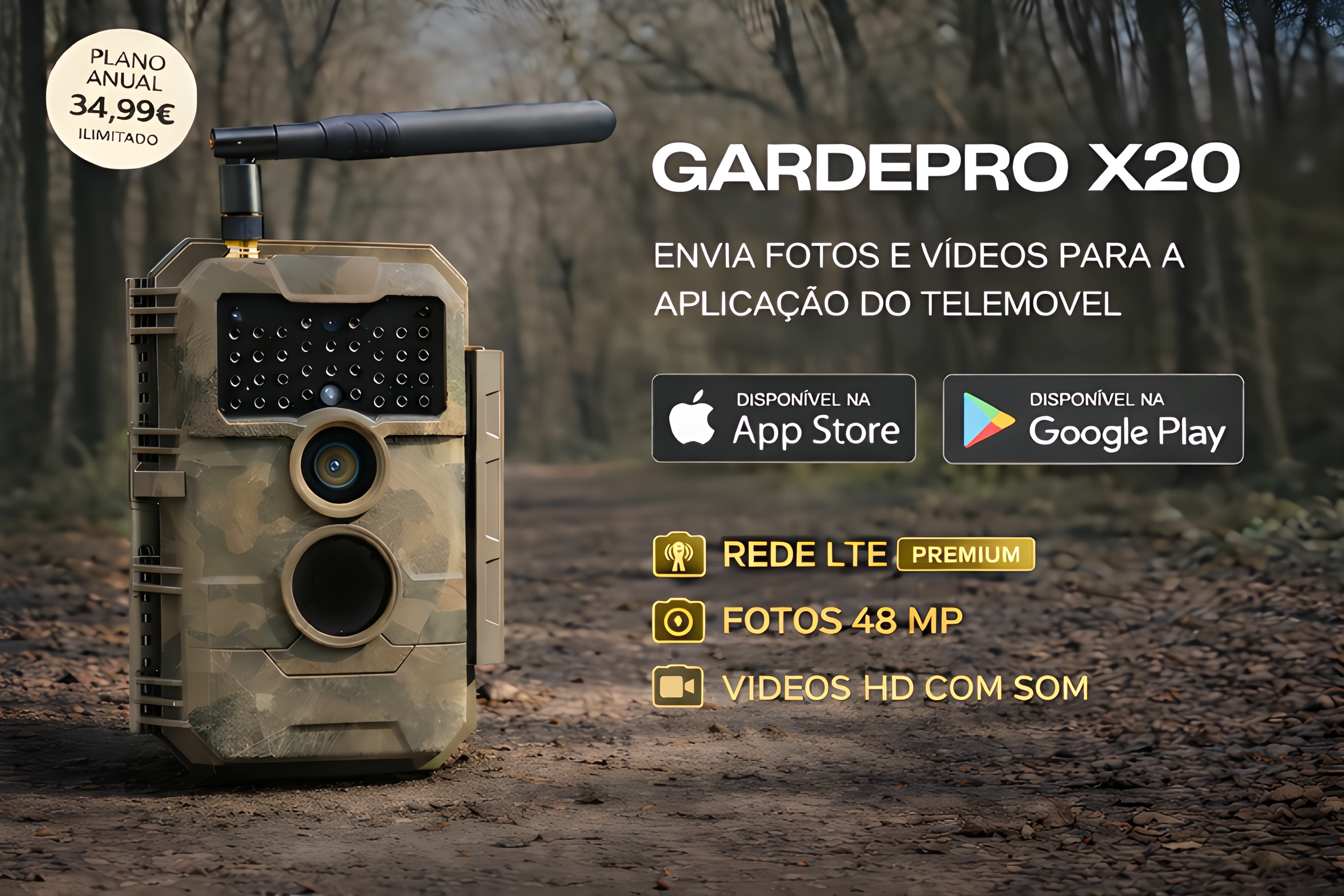 Câmera GardePro X20 LTE com aplicação para telemóvel