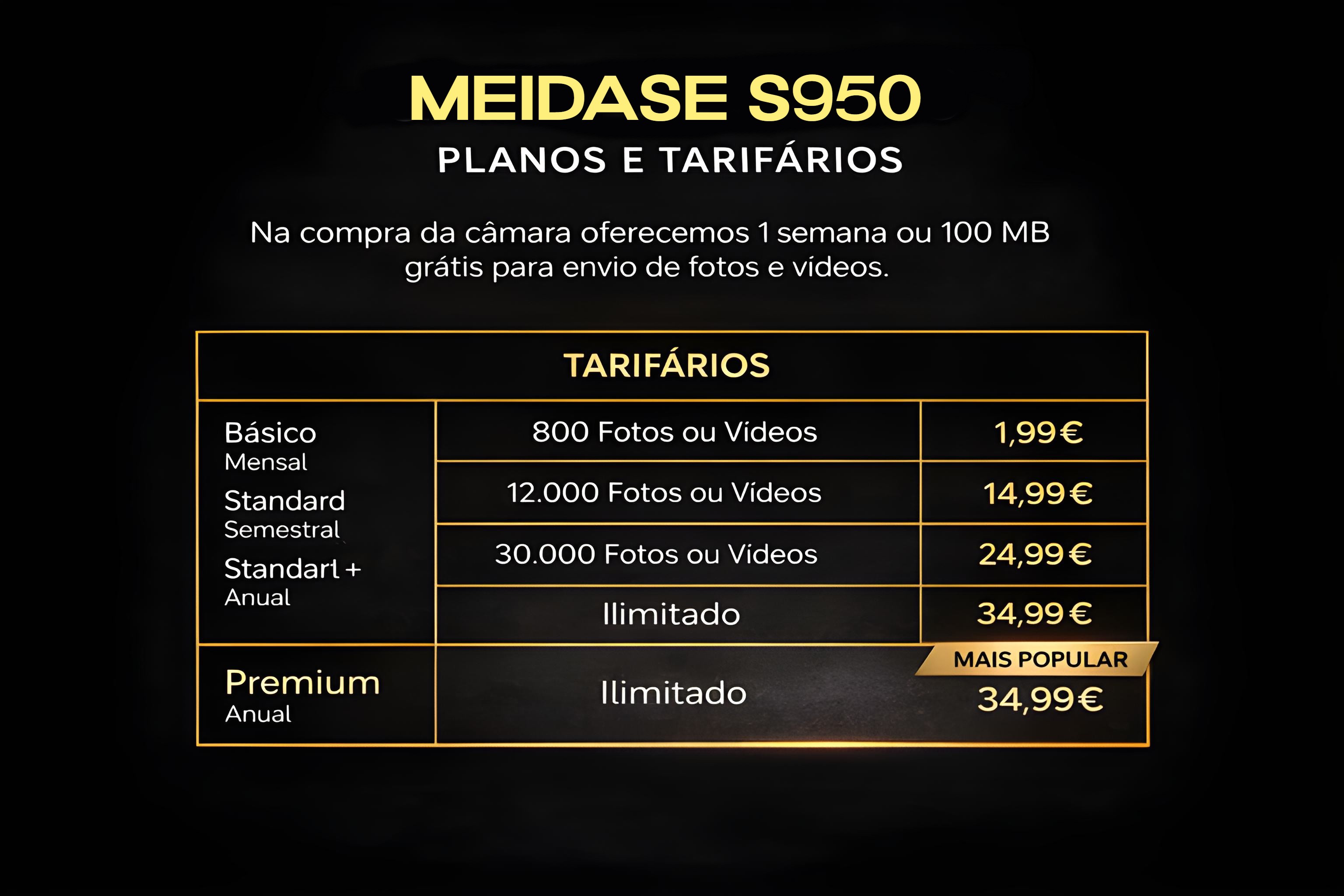 Câmera Meidase S950 LTE com aplicação e envio de fotos e vídeos para o seu telemóvel 