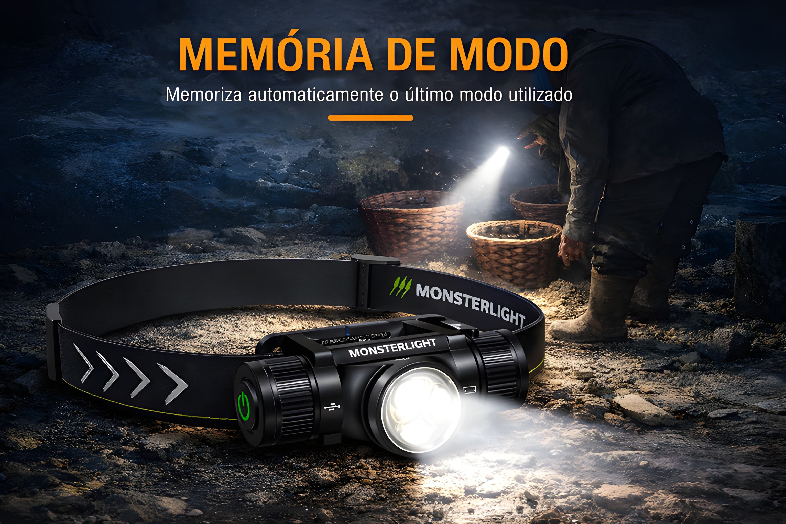 Lanterna de Cabeça Monsterlight com Bateria Recarregável 