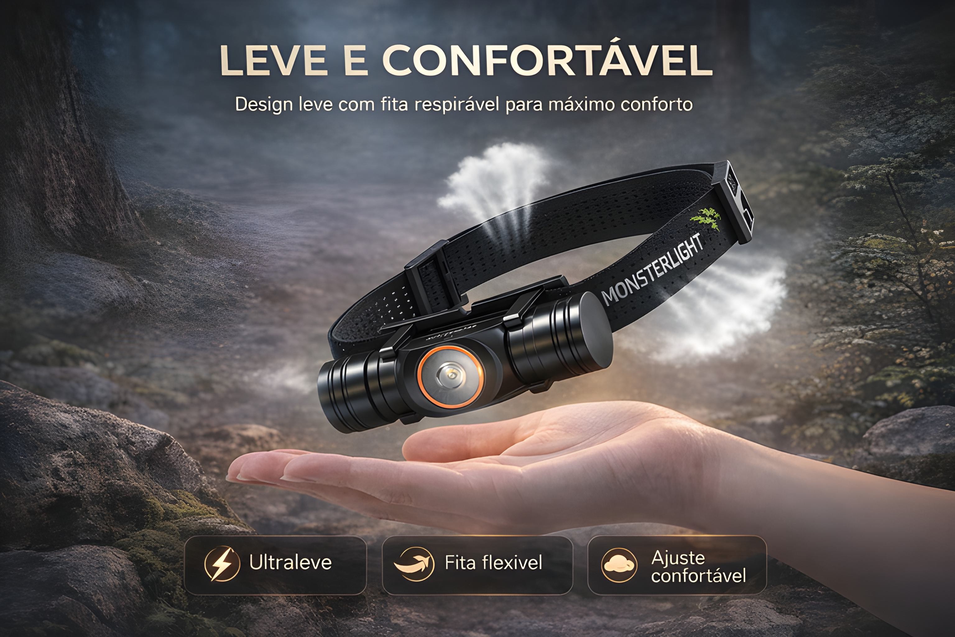 Lanterna de Cabeça Monsterlight com Bateria Recarregável 