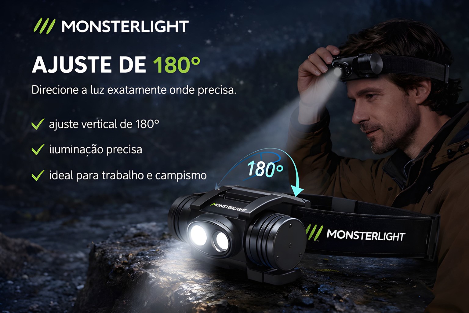 Lanterna de Cabeça Monsterlight com Bateria Recarregável 