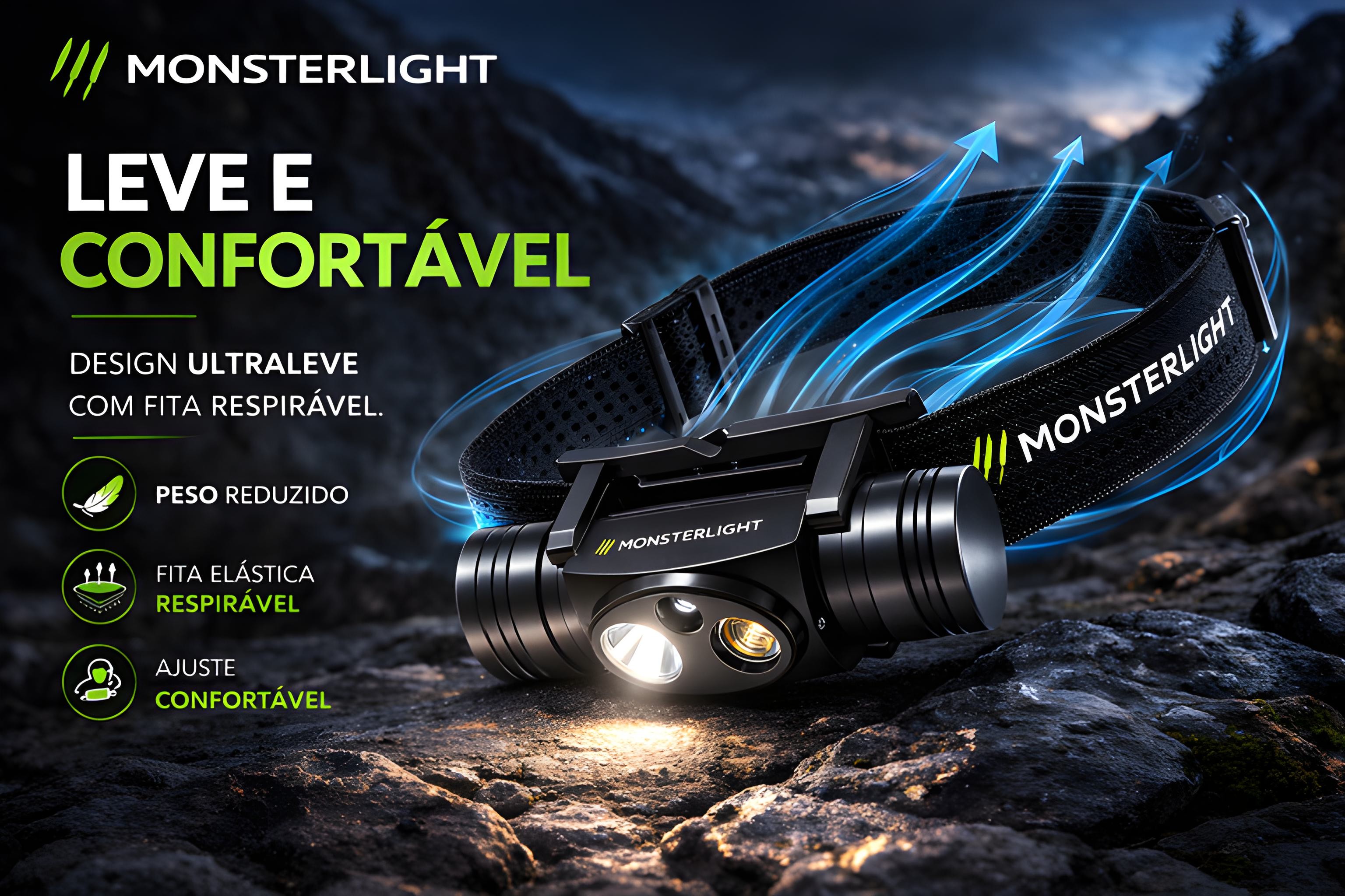Lanterna de Cabeça Monsterlight com Bateria Recarregável 