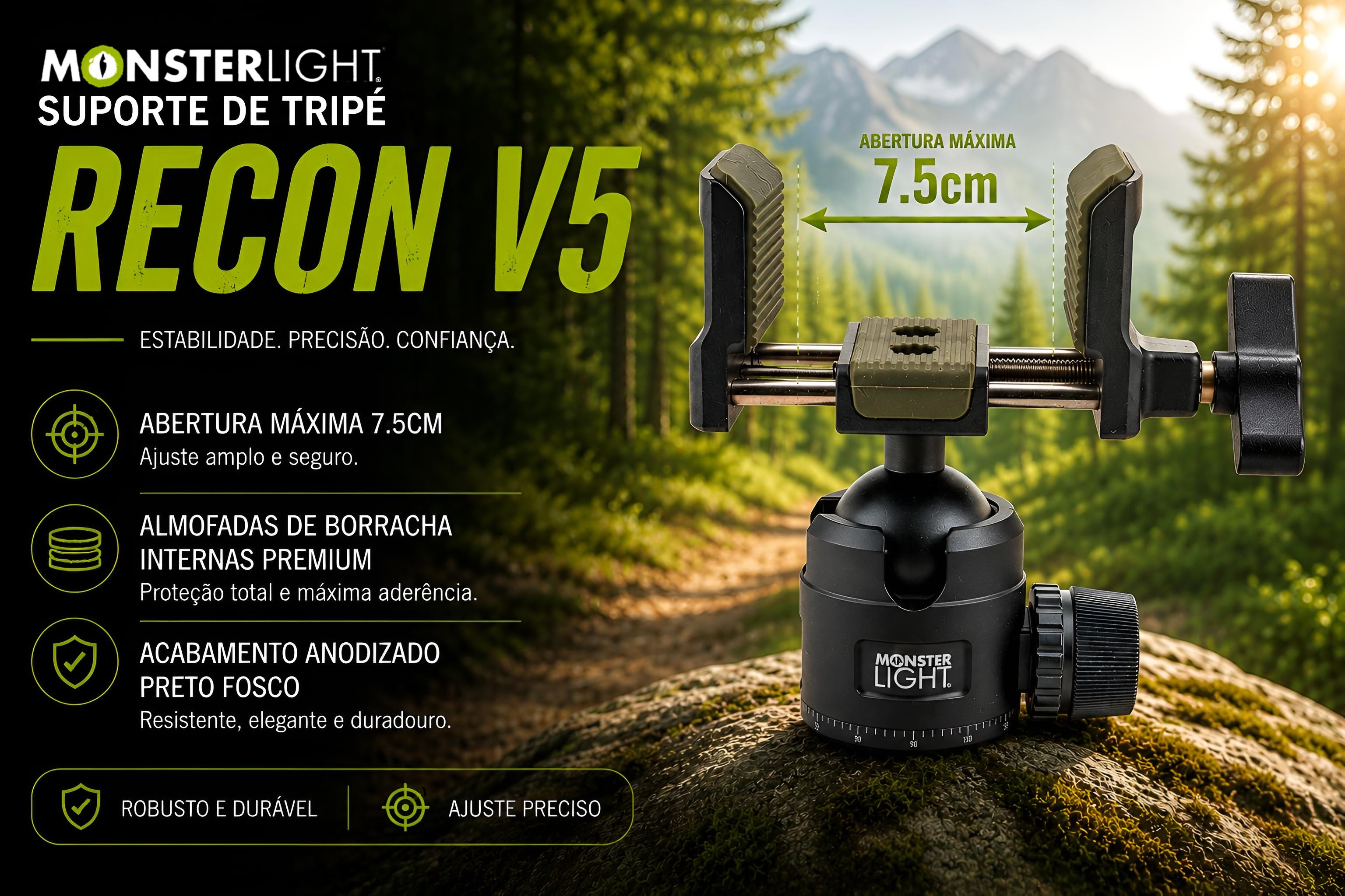 Suporte de tripé Monsterlight Recon V5 com bola esférica 