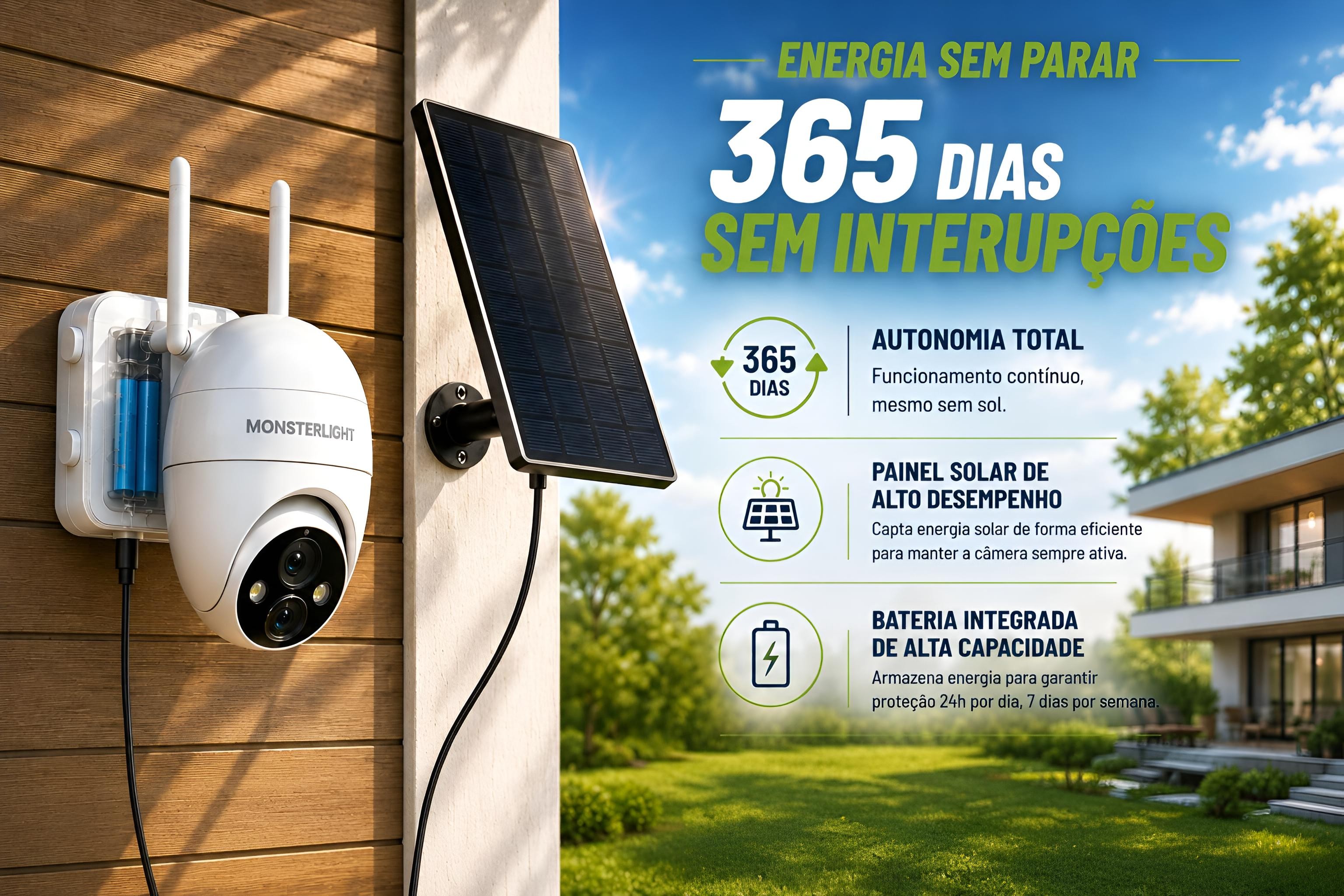 Câmara de Segurança Wi-Fi Monsterlight com Painel Solar 
