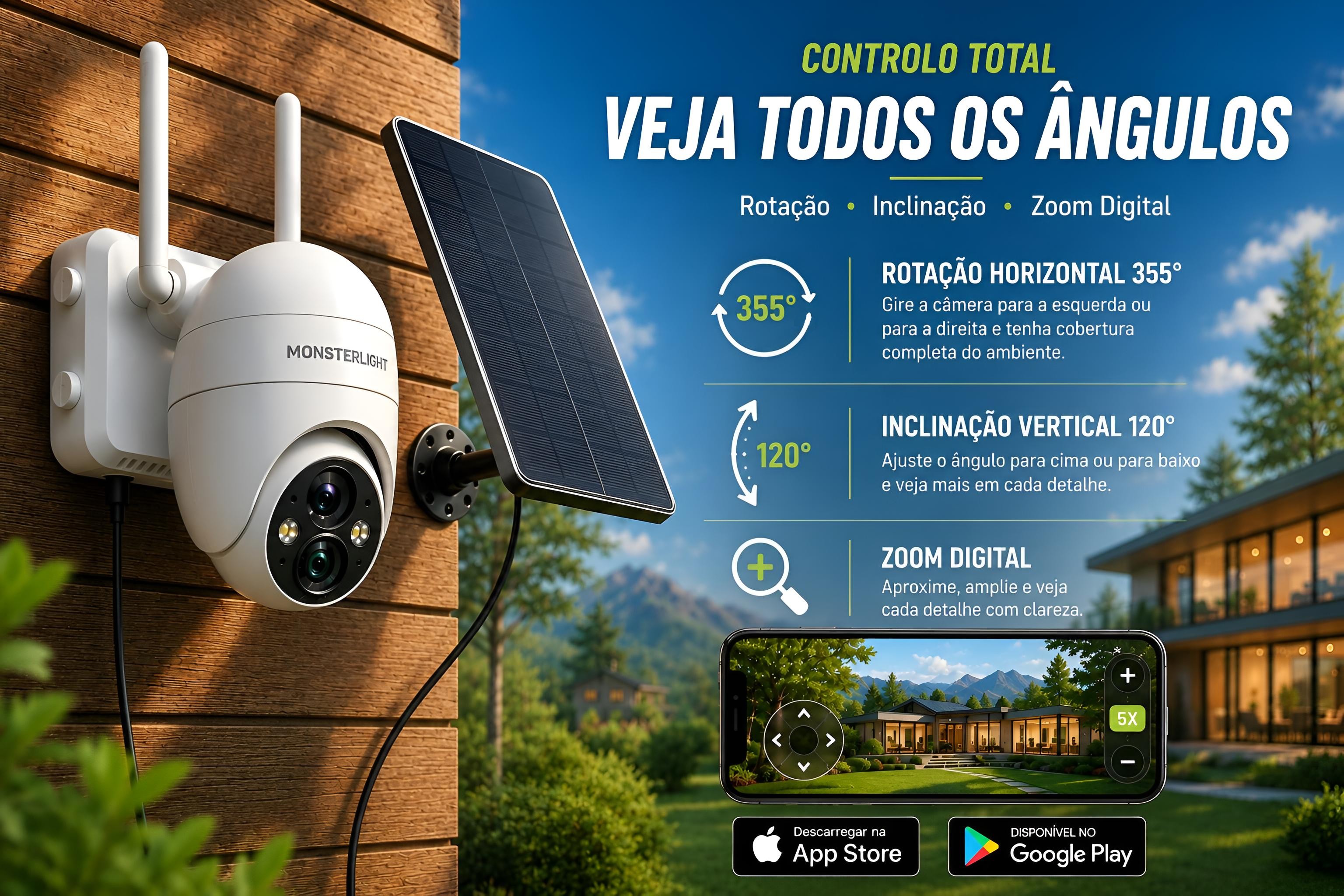 Câmara de Segurança Wi-Fi Monsterlight com Painel Solar 