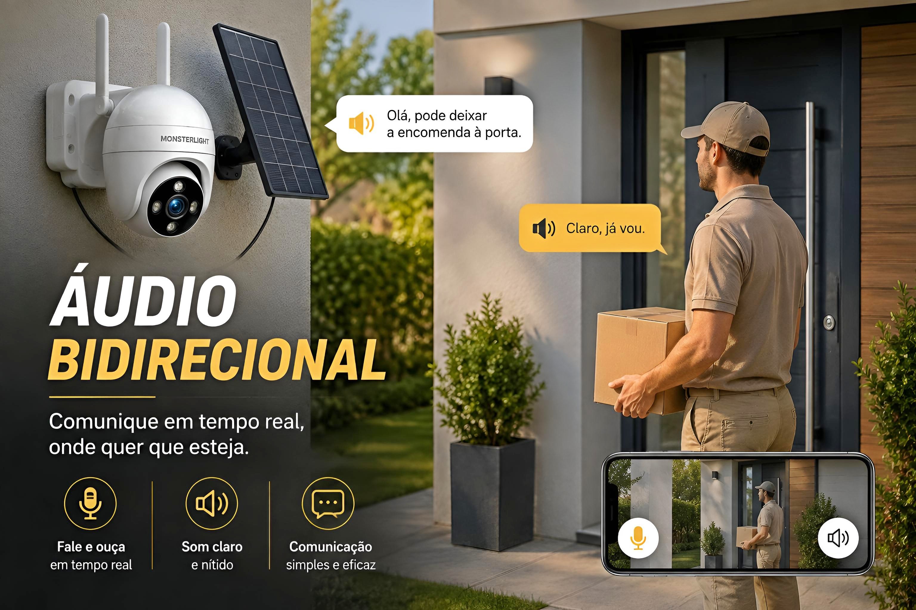 Câmara de Segurança Wi-Fi Monsterlight com Painel Solar 