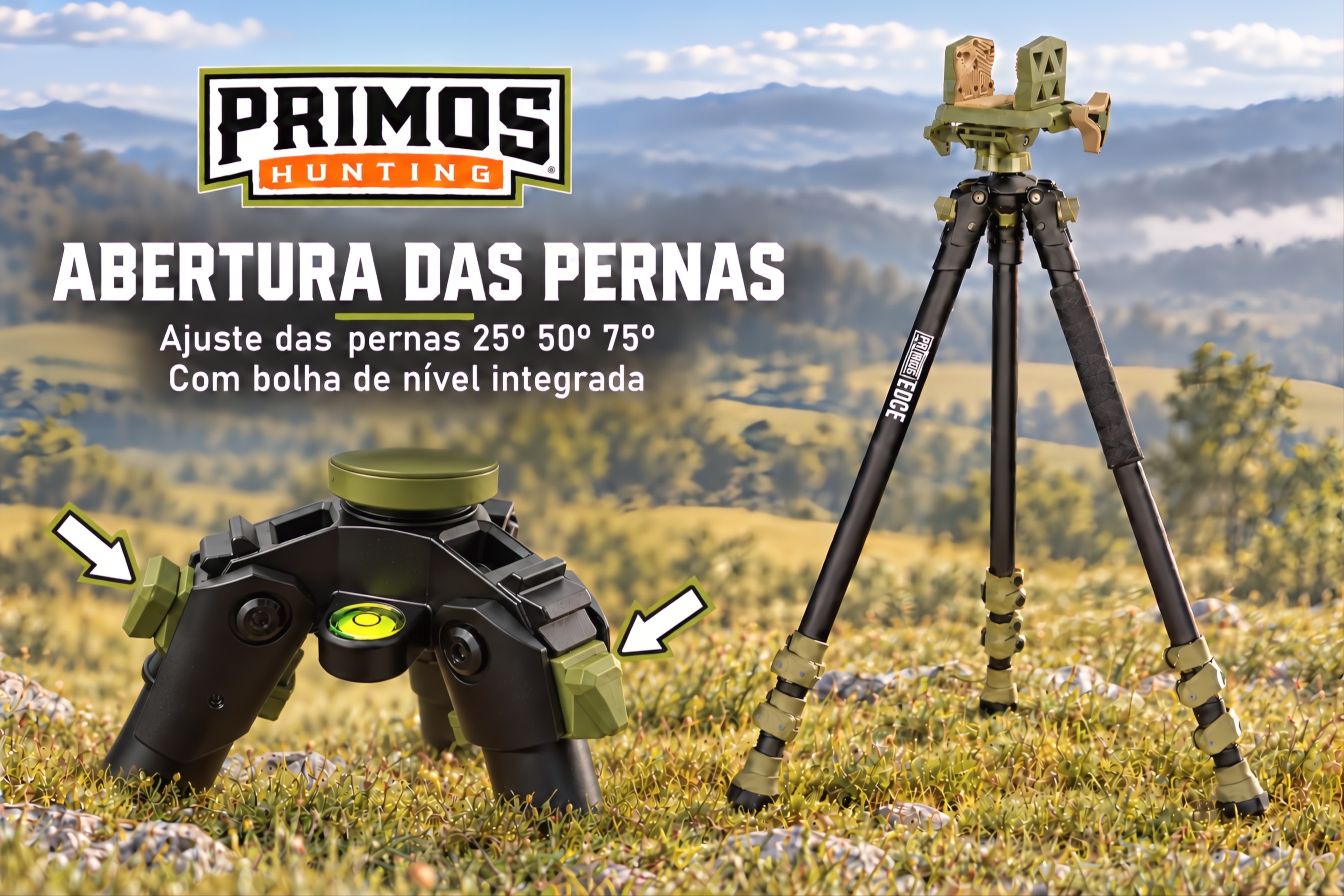 Tripé Primos Edge em alumínio com suporte ajustável 360° 