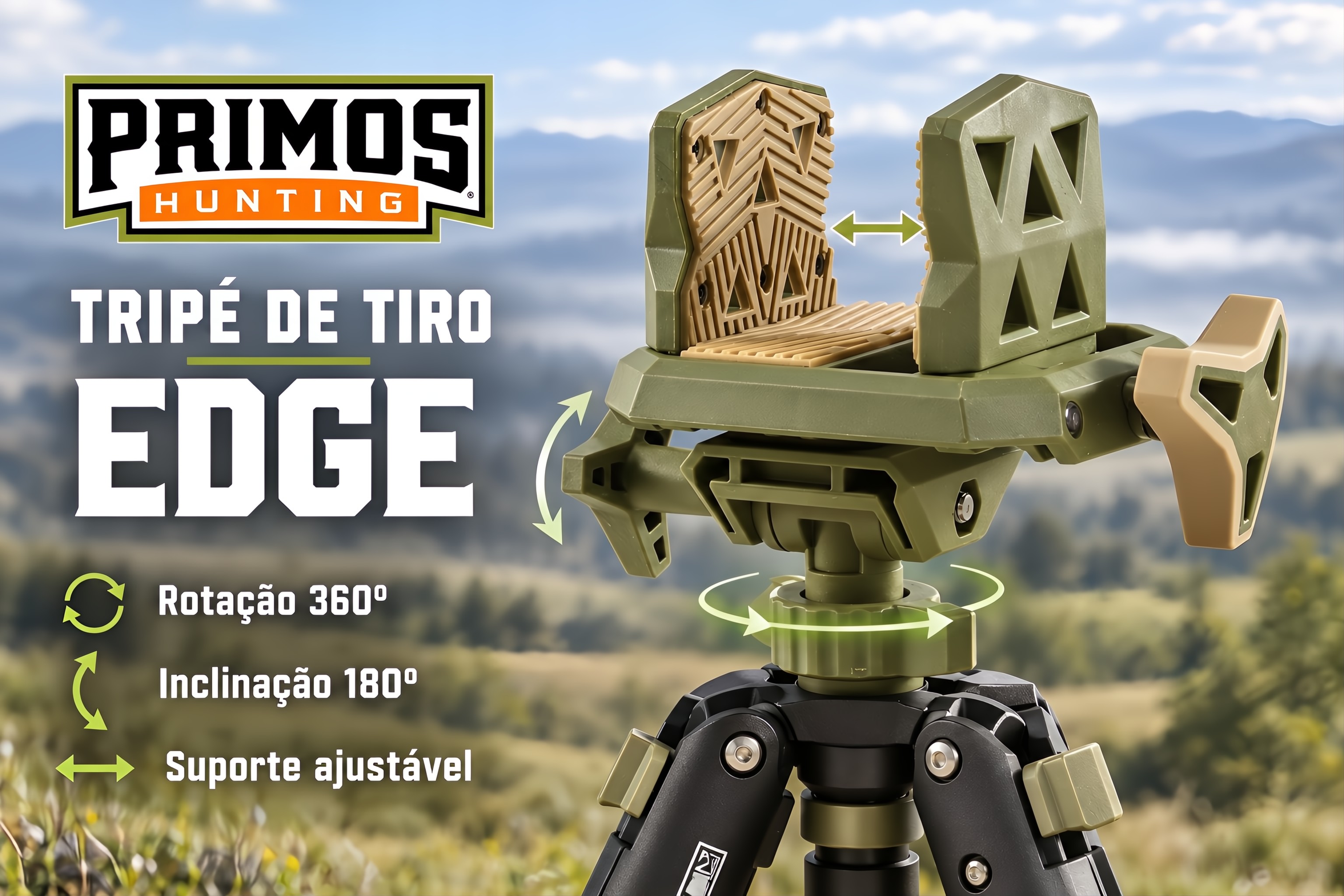 Tripé Primos Edge em alumínio com suporte ajustável 360° 