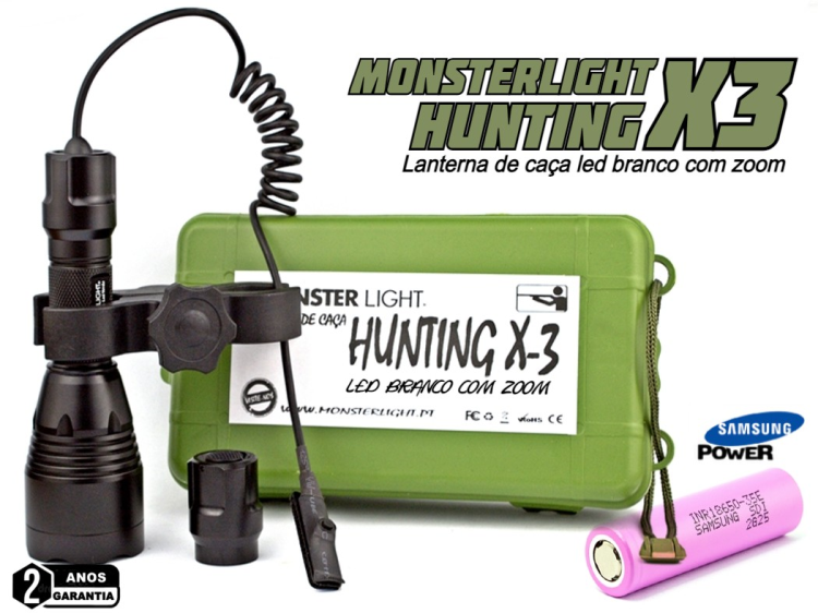 Kit lanterna esperas Hunting X-3 led branco com zoom                                                