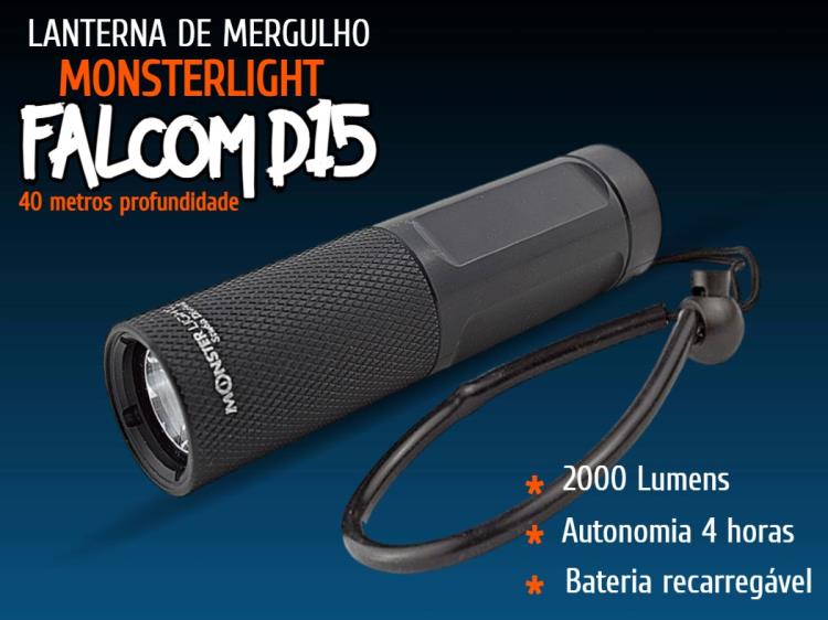 Kit lanterna mergulho MonsterLight Falcon D15 com bateria Samsung