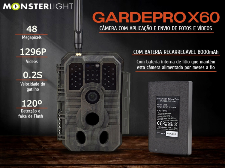 Câmera GardePro X60 LTE com bateria e aplicação para o telemóvel                                    