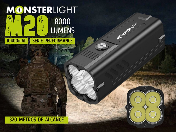 kit lanterna Monsterlight M20 com bateria recarregável                                              