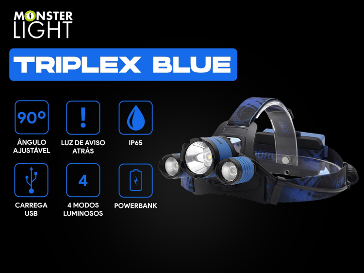 Lanterna de cabeça recarregável Monsterlight Triplex Blue                                           