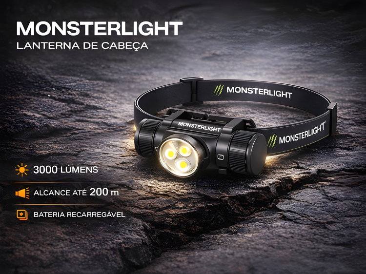Lanterna de Cabeça Monsterlight com Bateria Recarregável
